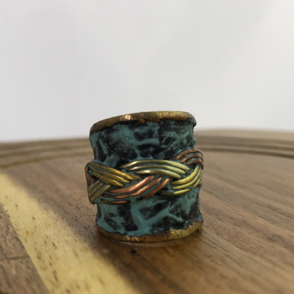 Beautiful Patina Brass Finish Cuff Ring Adjustable